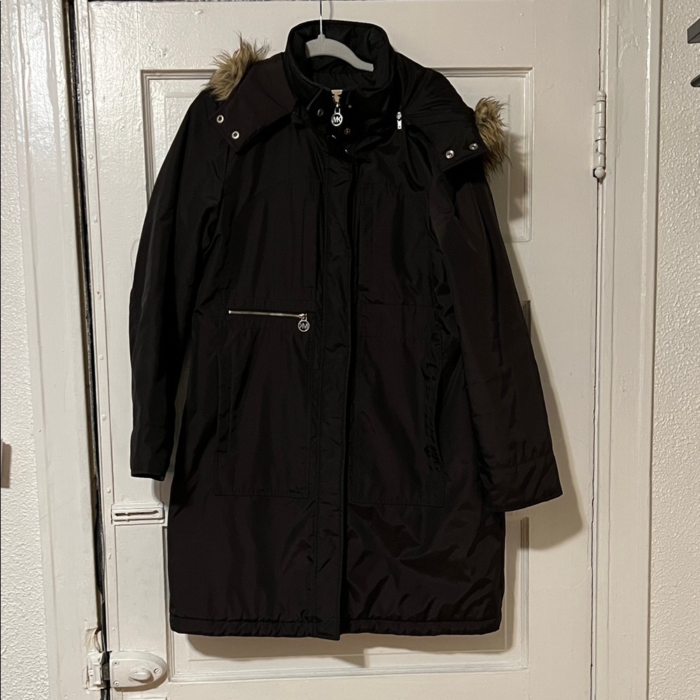 Michael Kors Black Puffer Coat with Fur Trim